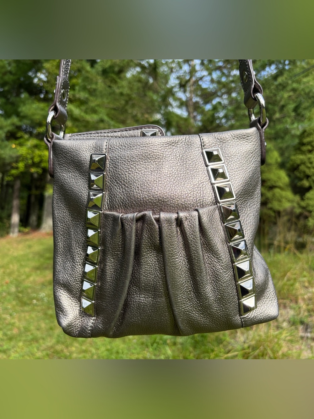 B. Makowsky Metallic Leather Crossbody Bag